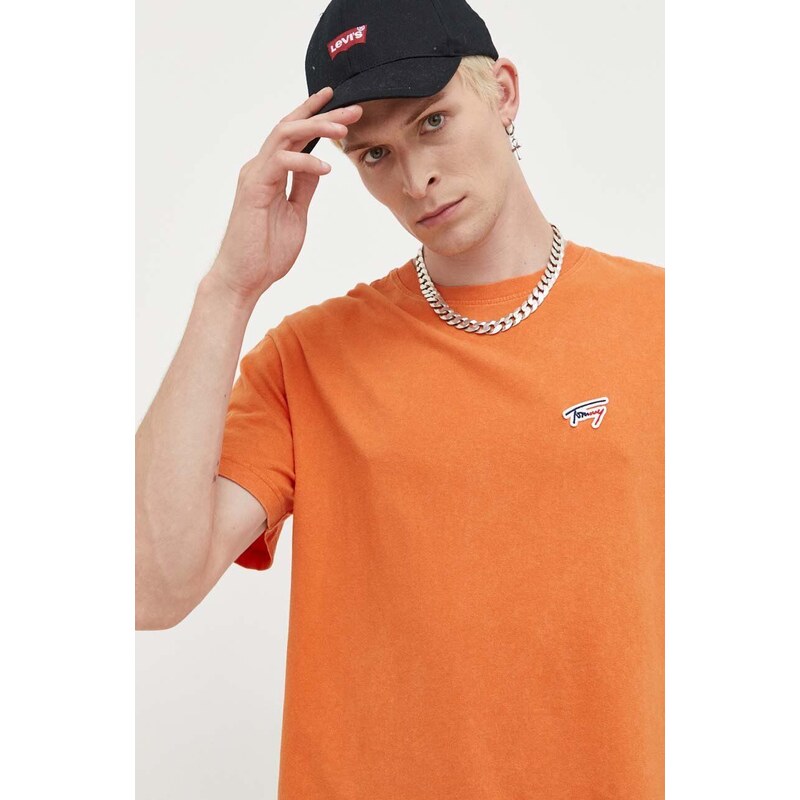 Bavlněné tričko Tommy Jeans oranžová barva