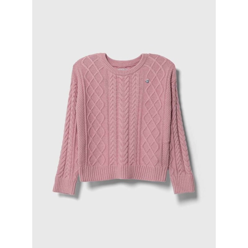 Dětský svetr s příměsí vlny Guess růžová barva, lehký