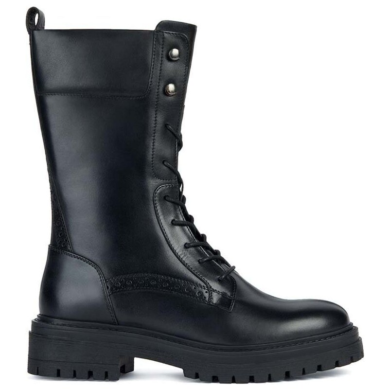 Kožené kotníkové boty Geox D IRIDEA E dámské, černá barva, na plochém podpatku, D36HRE 00043 C9999