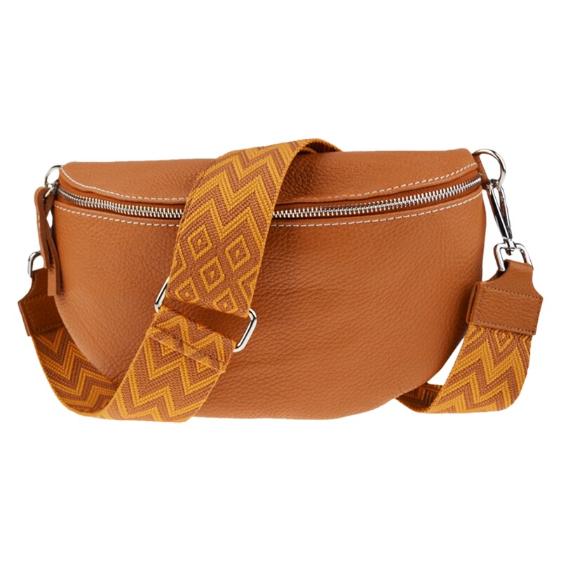 Hnědá kožená italská crossbody kabelka Reni Grande Camel s