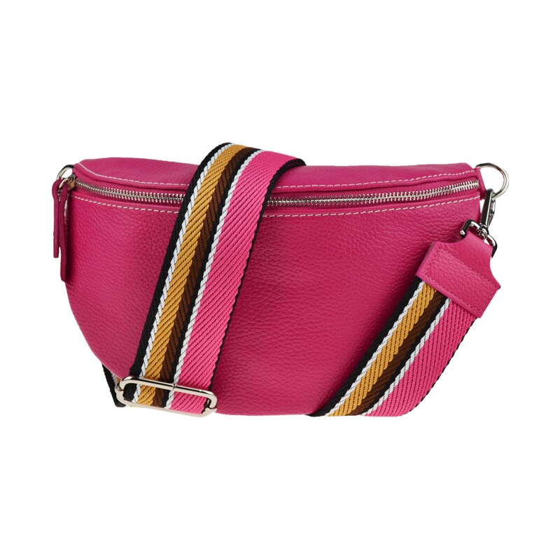 Růžová kožená italská crossbody kabelka Reni Grande Fuxia s přídavným 85573746