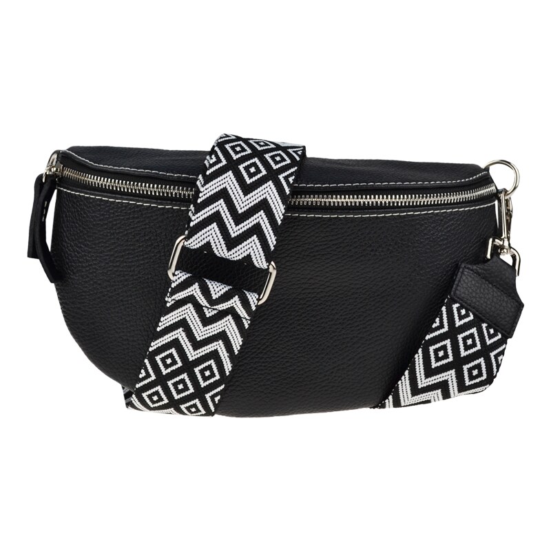 Černá kožená italská crossbody kabelka Reni Grande Nera s