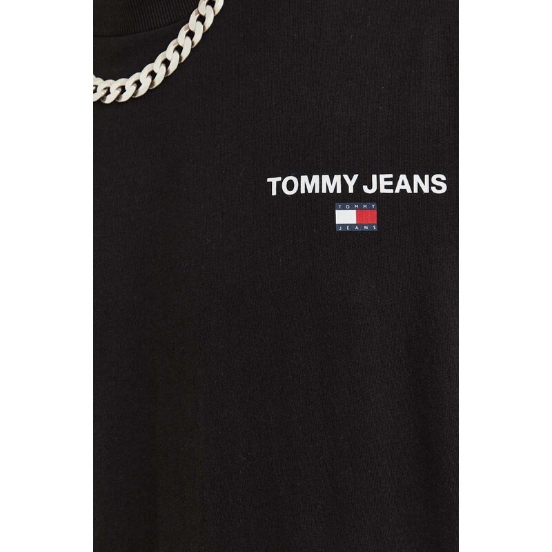 Bavlněné tričko s dlouhým rukávem Tommy Jeans černá barva