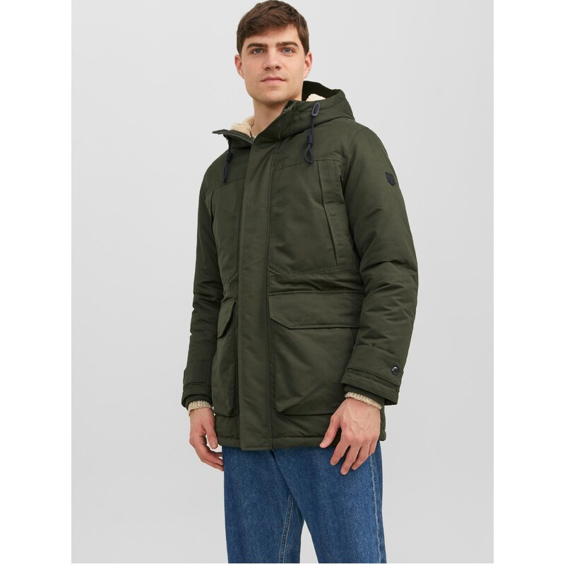 Khaki pánská zimní parka Jack & Jones Clip - Pánské