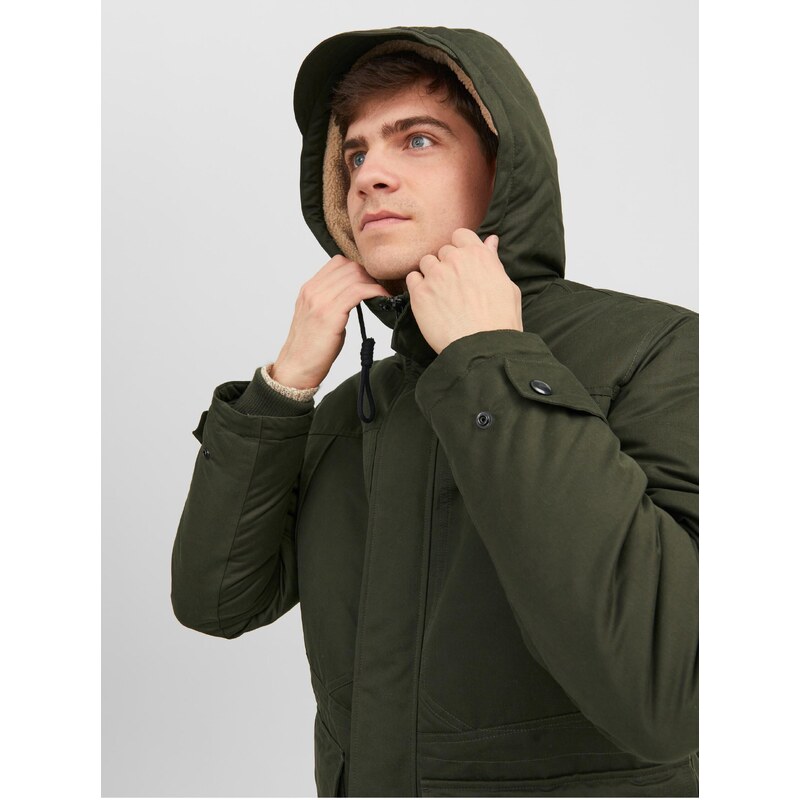 Khaki pánská zimní parka Jack & Jones Clip - Pánské