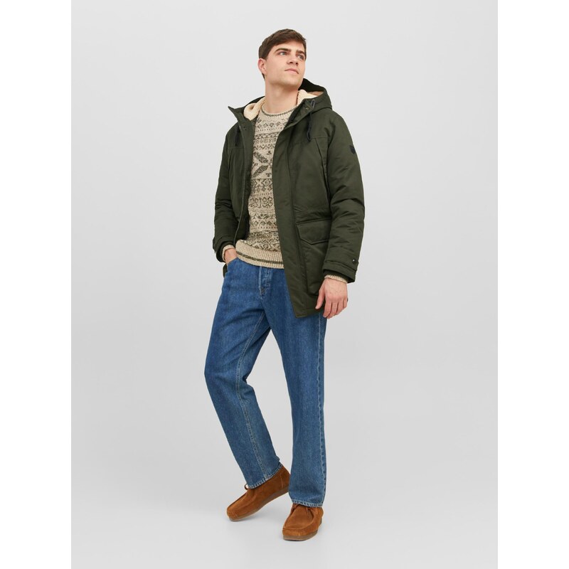 Khaki pánská zimní parka Jack & Jones Clip - Pánské