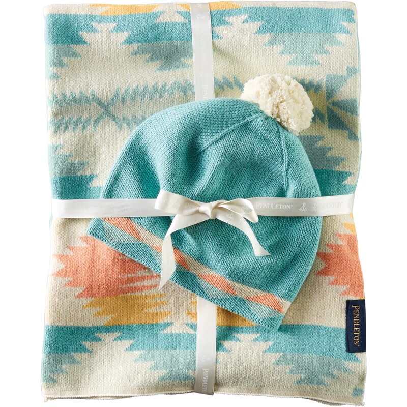 Pendleton Organic Cotton Knit Baby Blanket with Beanie - Falcon Cove Tan