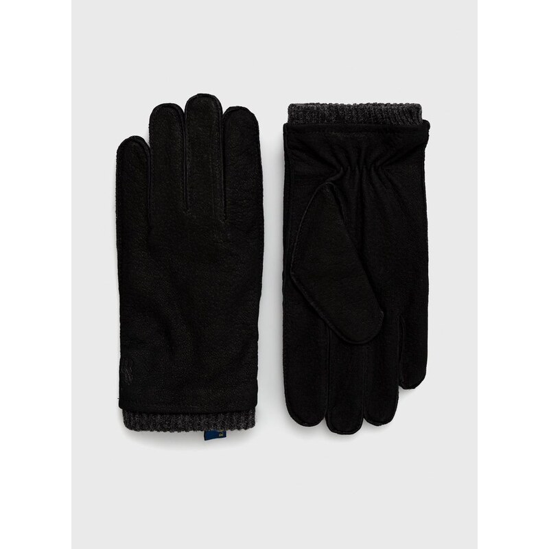 Semišové rukavice Polo Ralph Lauren pánské, černá barva