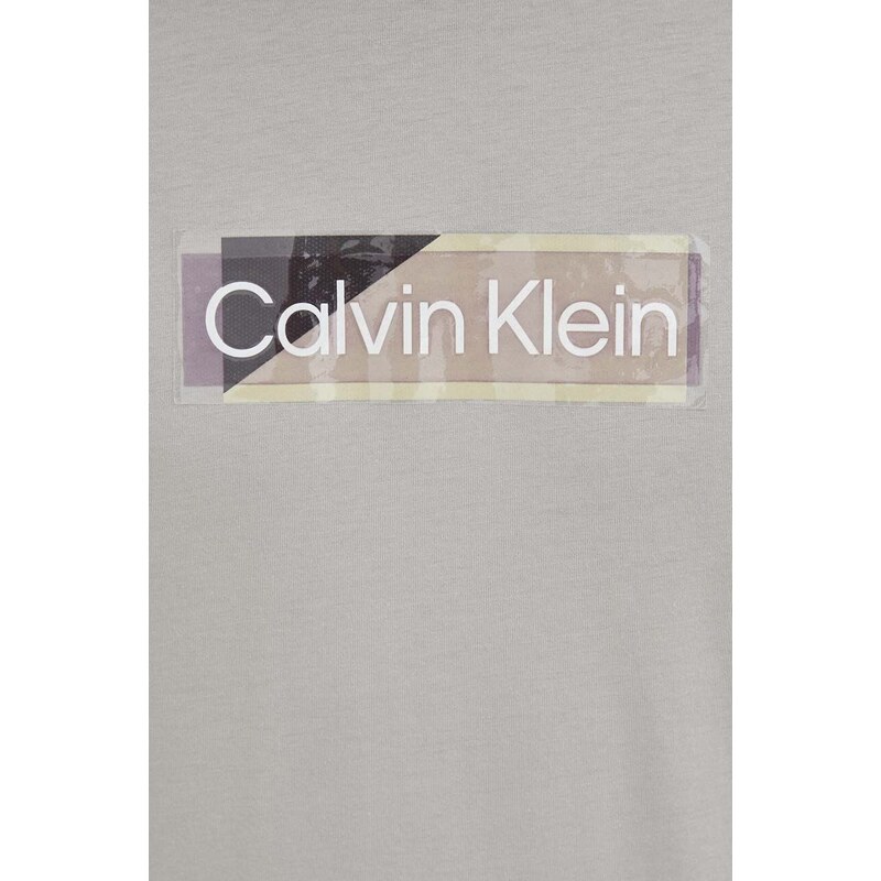 Bavlněné tričko Calvin Klein šedá barva, s potiskem