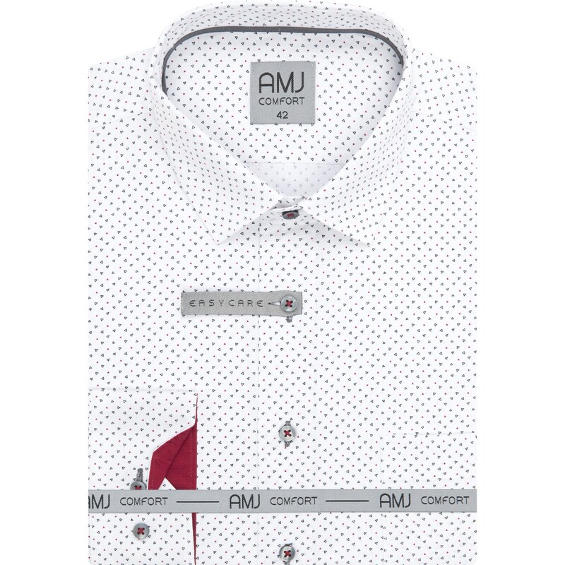 Pánská košile AMJ Comfort - bílá s šedým vzorem a červenými detaily VDBR1332
