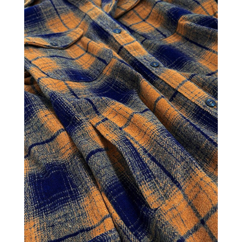 K.ZELL Hnědo-tmavě modrý dámský károvaný košilový kabát (8424)