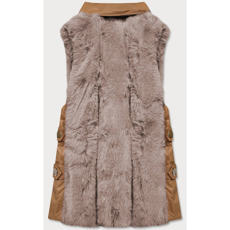 Elegantní vesta v barvě z eko kůže a kožešiny model 15831737 -