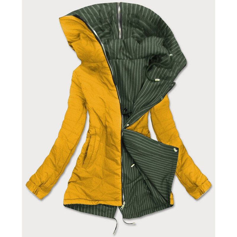 SPEED.A Khaki-žlutá oboustranná pruhovaná bunda s kapucí (W659BIG)