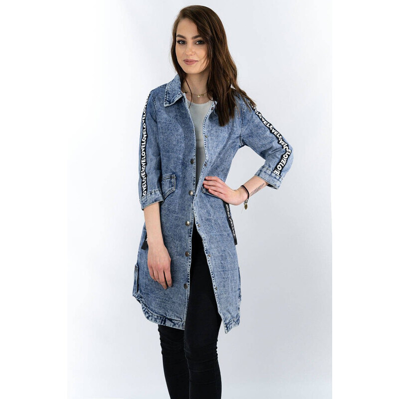 Re-Dress Světle modrá volná dámská džínová bunda/přehoz přes oblečení (C101)