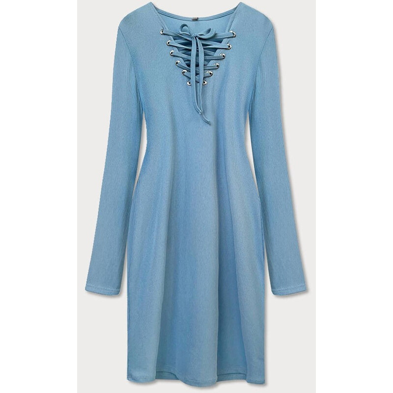 MADE IN ITALY Světle modré vypasované šaty se šněrovaným výstřihem (659ART)