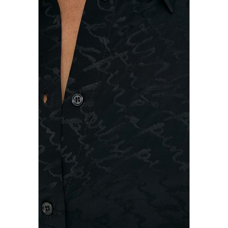 Košile s příměsí hedvábí Pinko černá barva, regular, s klasickým límcem, 100121.A193
