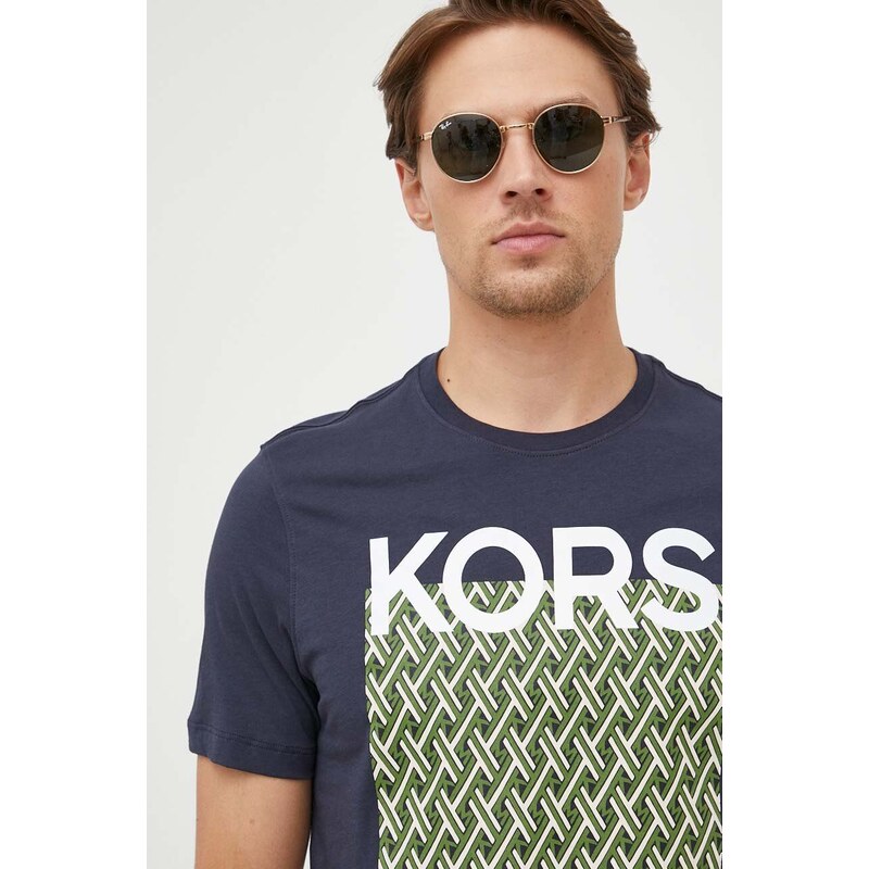 Bavlněné tričko Michael Kors tmavomodrá barva, s potiskem
