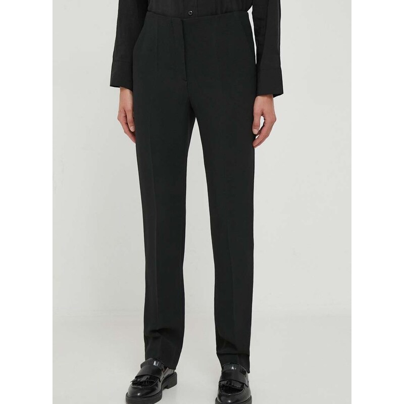 Kalhoty Emporio Armani dámské, černá barva, jednoduché, medium waist