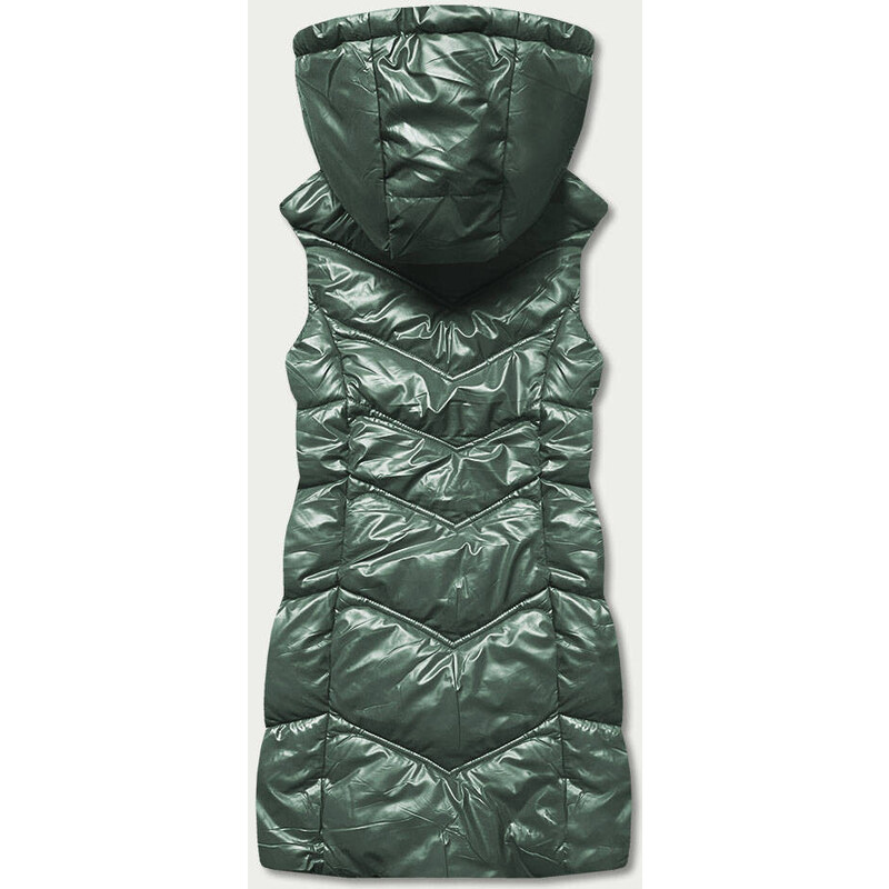 S'WEST Lesklá zelená vesta s kapucí (B8025-10)