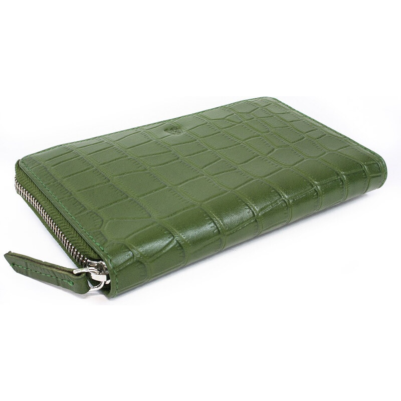 Tmavě zelená croco dámská kožená zipová peněženka Rutger