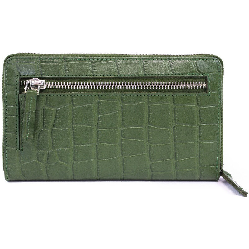 Tmavě zelená croco dámská kožená zipová peněženka Rutger