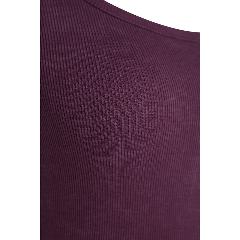 Trendyol Purple Faded/Faded Effect Ribbed Pool Neck Body-Shouldered Cotton Stretch Knit Blouse