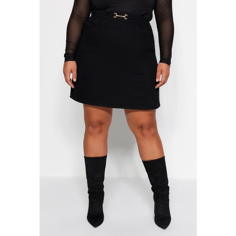 Trendyol Curve Black Denim Skirt With Accessory Detail