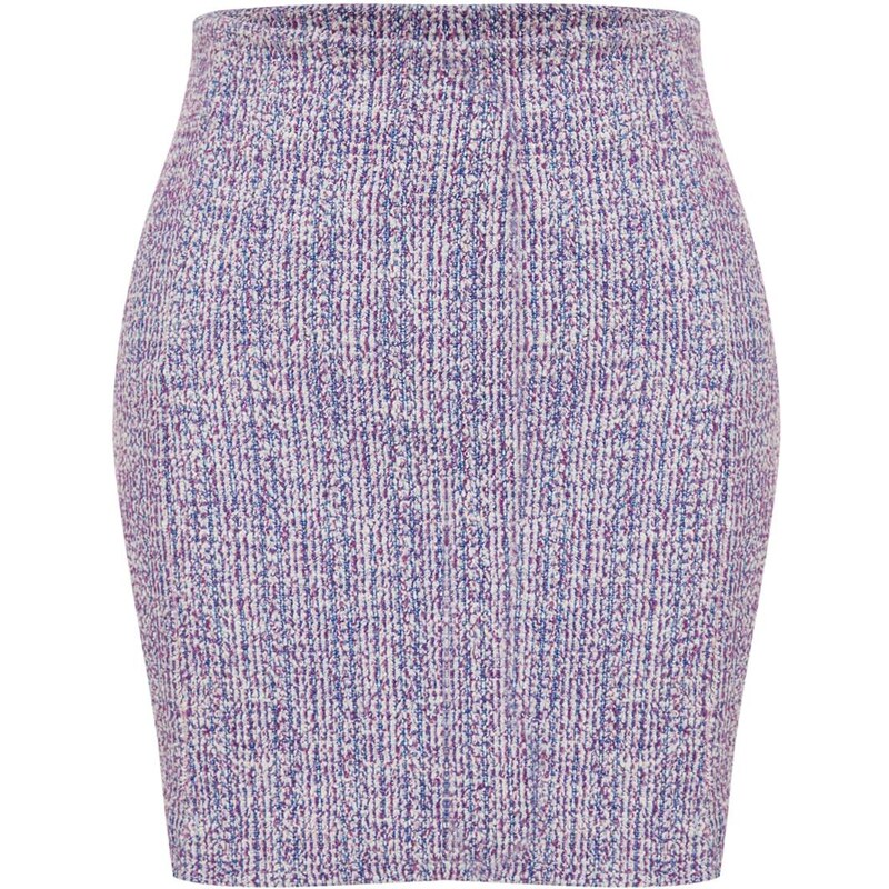 Trendyol Purple Zipper and Slit Tweed Regular Waist Mini Knitted Skirt