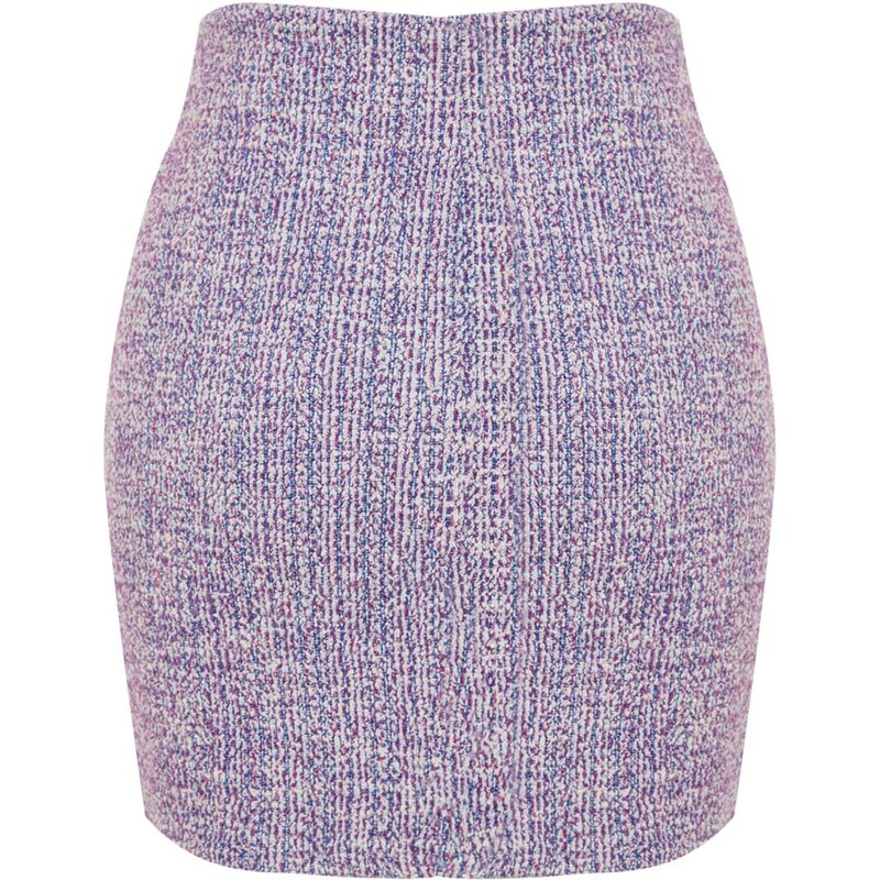 Trendyol Purple Zipper and Slit Tweed Regular Waist Mini Knitted Skirt