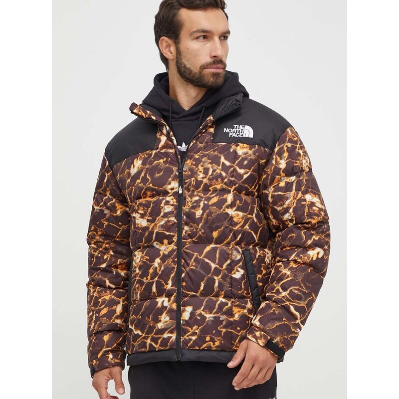 Péřová bunda The North Face Lhotse Jacket pánská, hnědá barva, zimní, oversize, NF0A3Y23OS31