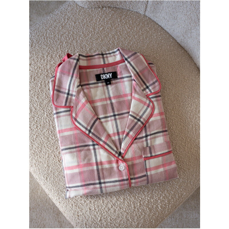 DKNY flanelové pyžamo - růžová kostka