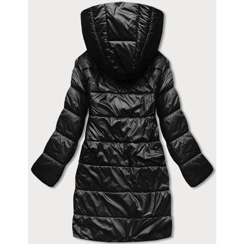 S'WEST Černo-béžová přeložená obálková dámská bunda s kapucí (R8040)