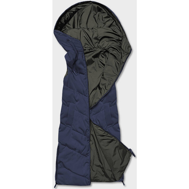 S'WEST Tmavě modro-khaki dlouhá dámská oboustranná vesta (B8137-3)