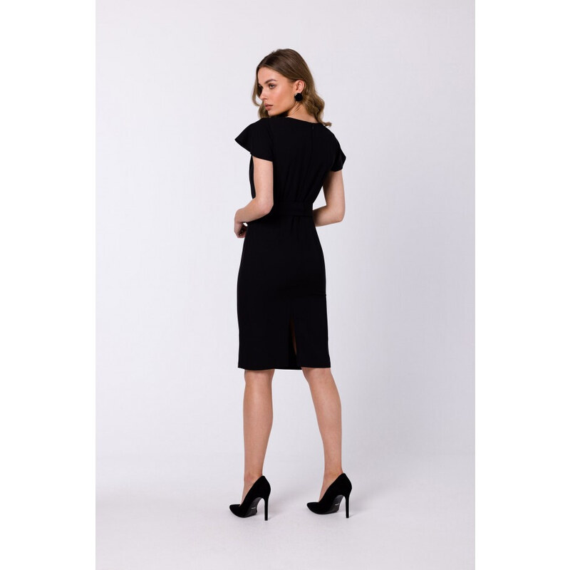 model 18360196 Plášťové šaty s páskem černé - STYLOVE