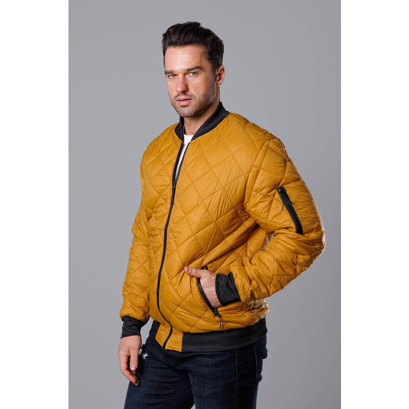 Tmavě žlutá prošívaná pánská bunda typu bomber model 18344839 -