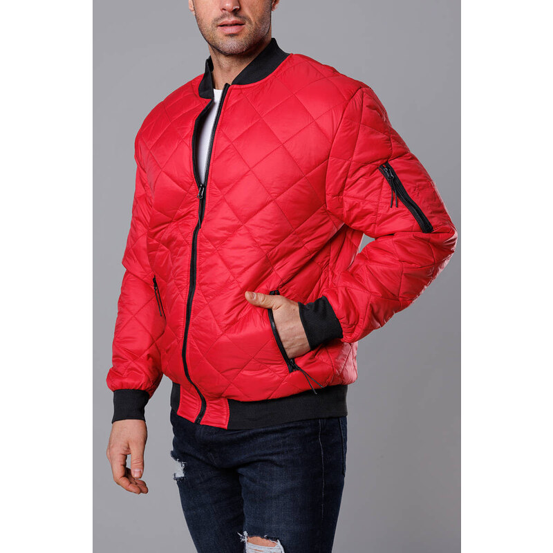 Červená prošívaná pánská bunda typu bomber model 18344874 - J