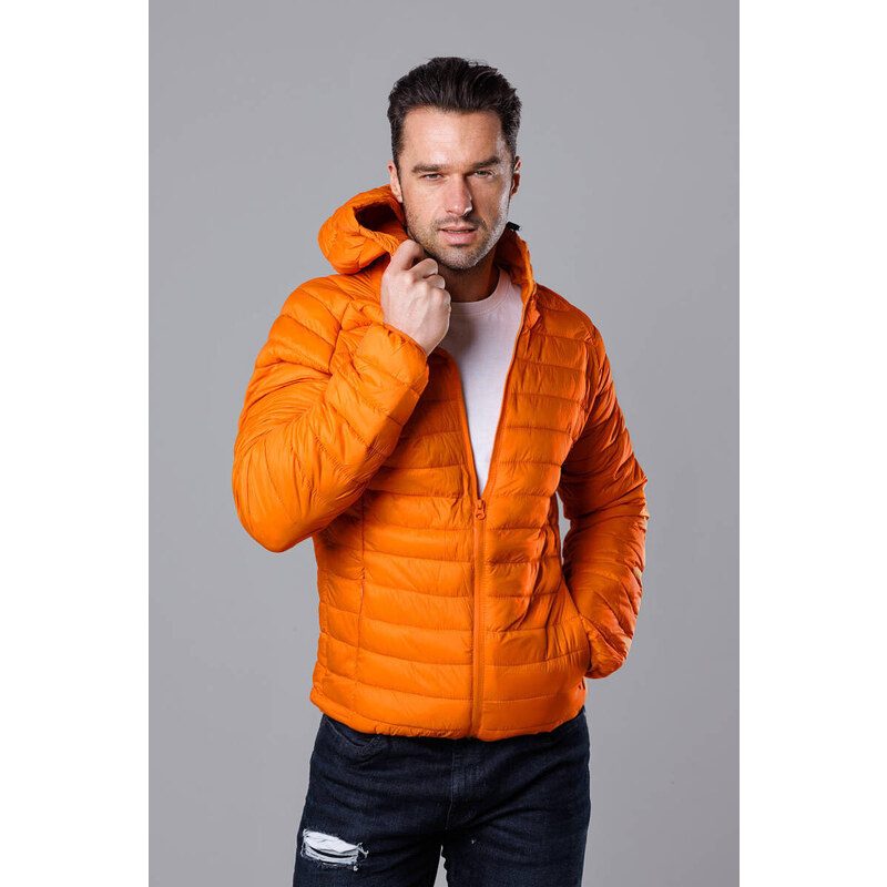 Oranžová pánská prošívaná bunda s kapucí model 18345049 - J