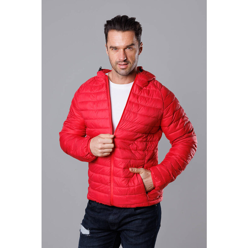 Červená pánská prošívaná bunda s kapucí model 18345089 - J.STYLE