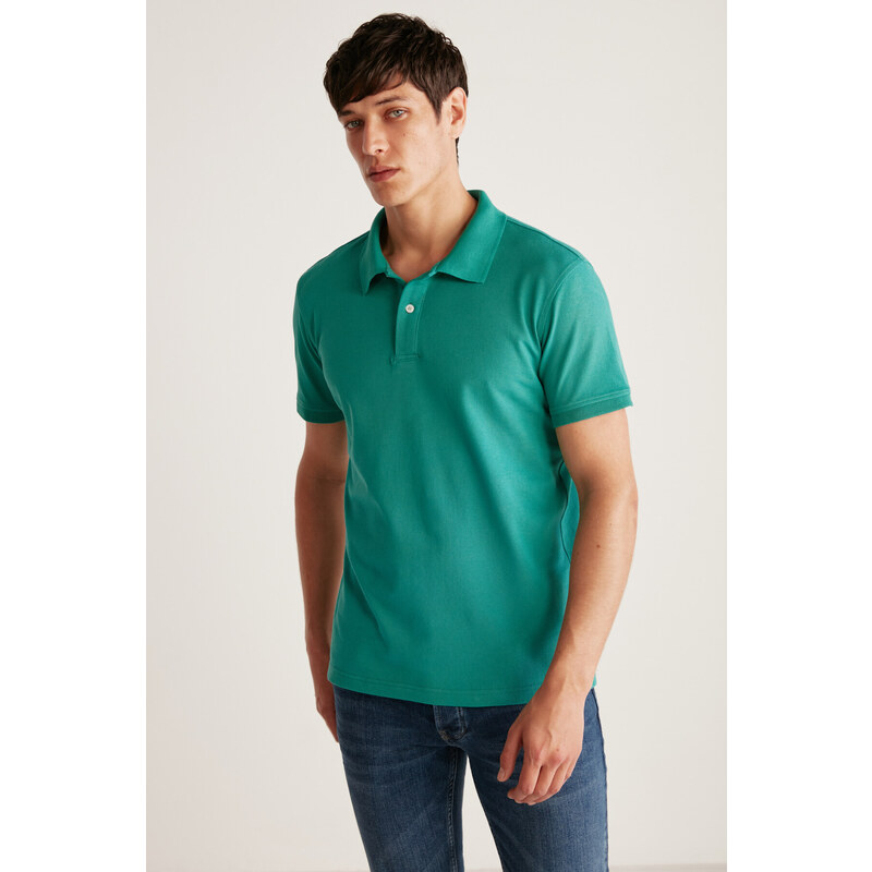 GRIMELANGE Chris Men Regular Fit 100% Cotton Green Polo Neck T-shirt