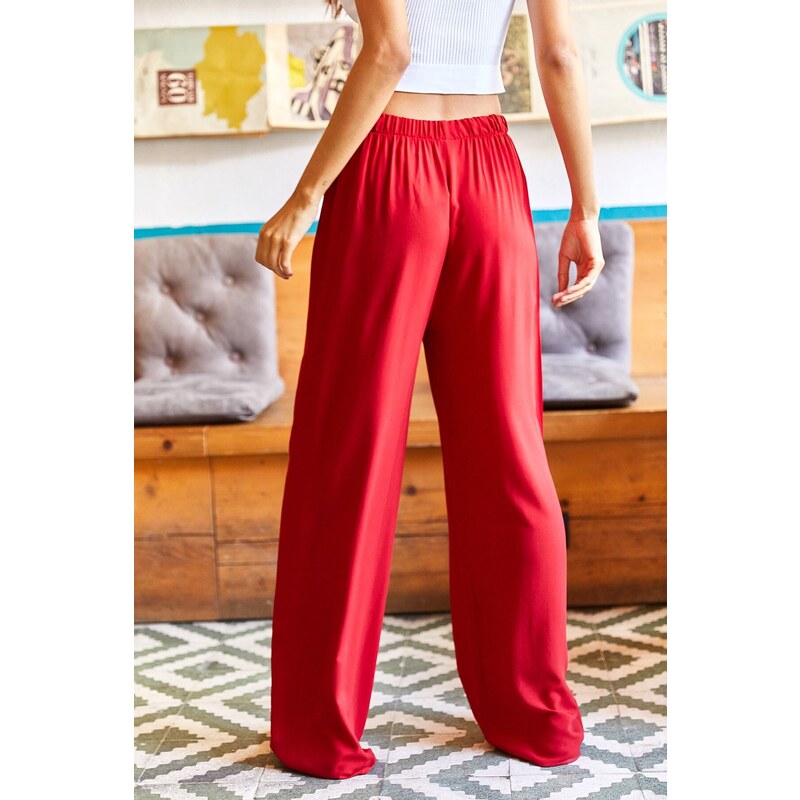 Olalook Women's Burgundy Belted Weave Viscose Palazzo Pants