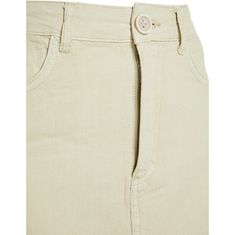 Trendyol Beige Linen Midi Denim Skirt