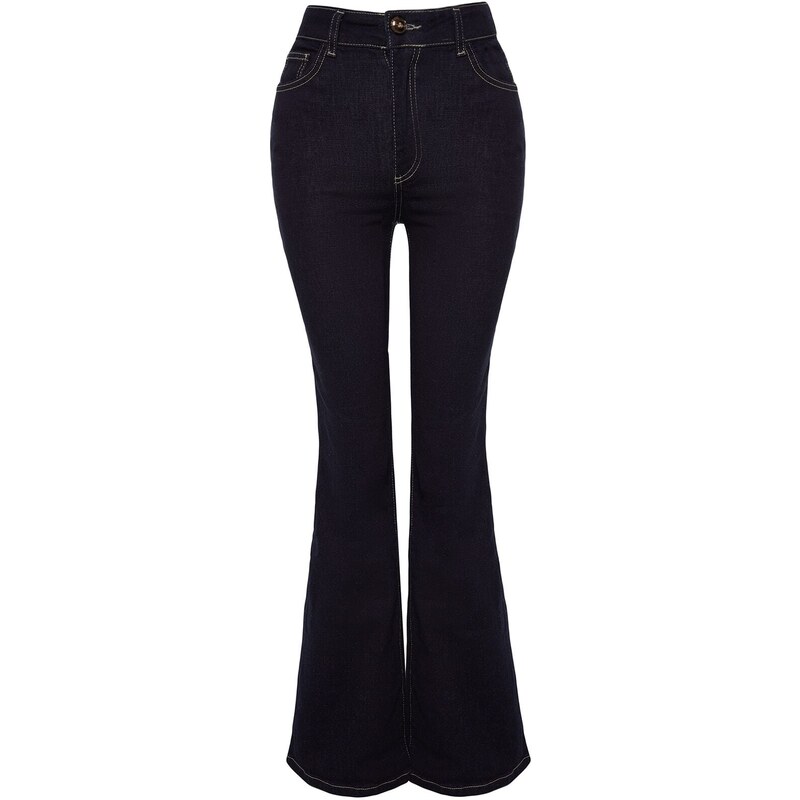 Trendyol Navy Blue Stitch Detail Vysoký pas Flare Jeans