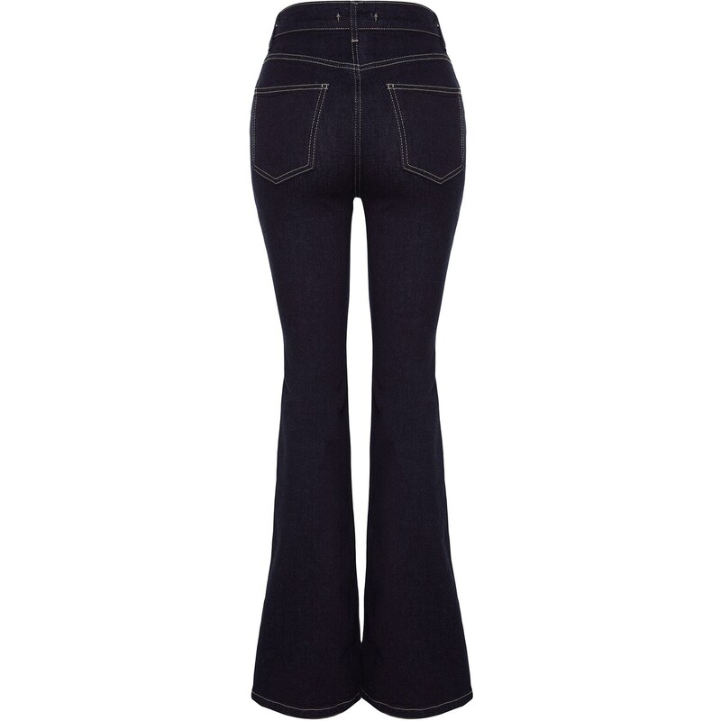 Trendyol Navy Blue Stitch Detail Vysoký pas Flare Jeans