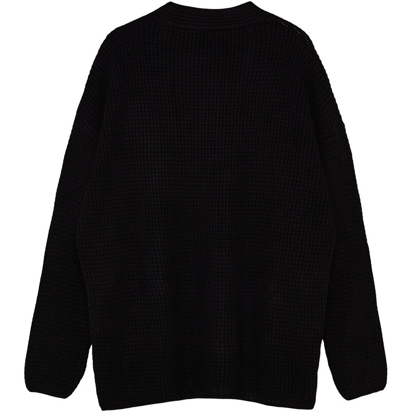Trendyol Men's Black Plus Size Oversize Fit Wide Pattern Textured Knitwear Cardigan