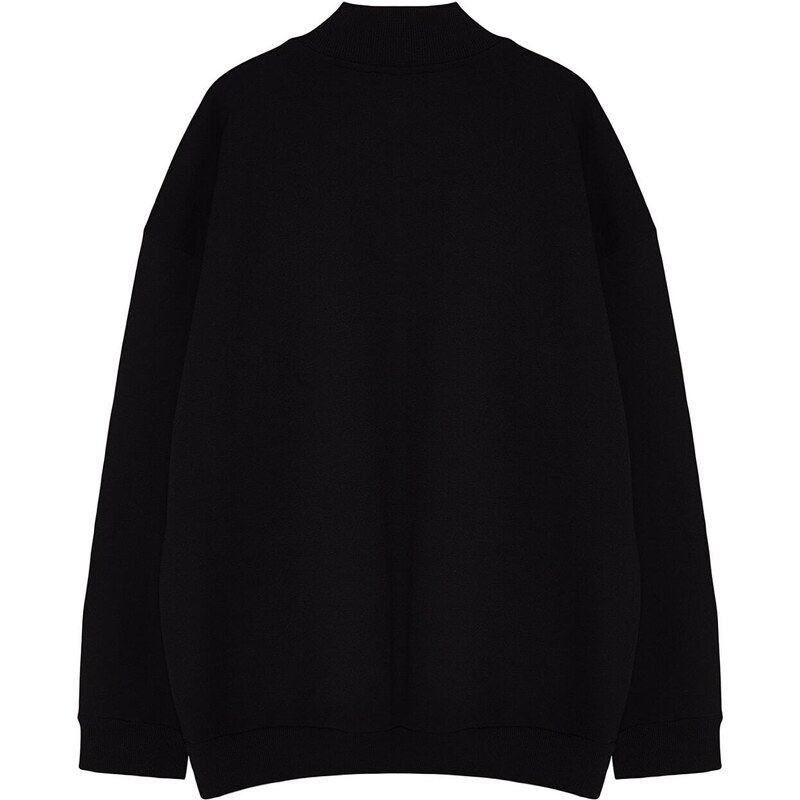 Trendyol Gray Melange Plus Size Oversize/Wide Cut Stand Collar Fleece Inside Sweatshirt