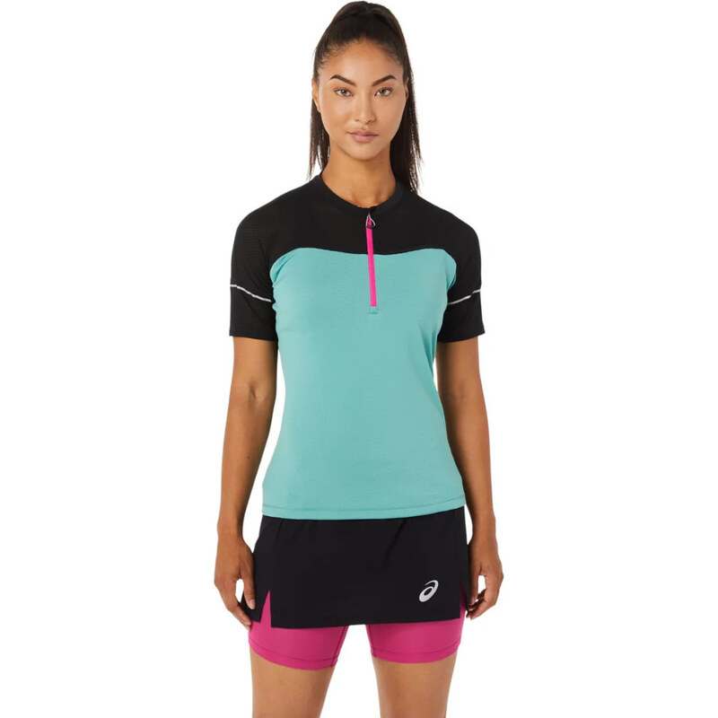 Modro-černé sportovní dámské tričko ASICS Fujitrail Top Tee Tyrkysová 85889191
