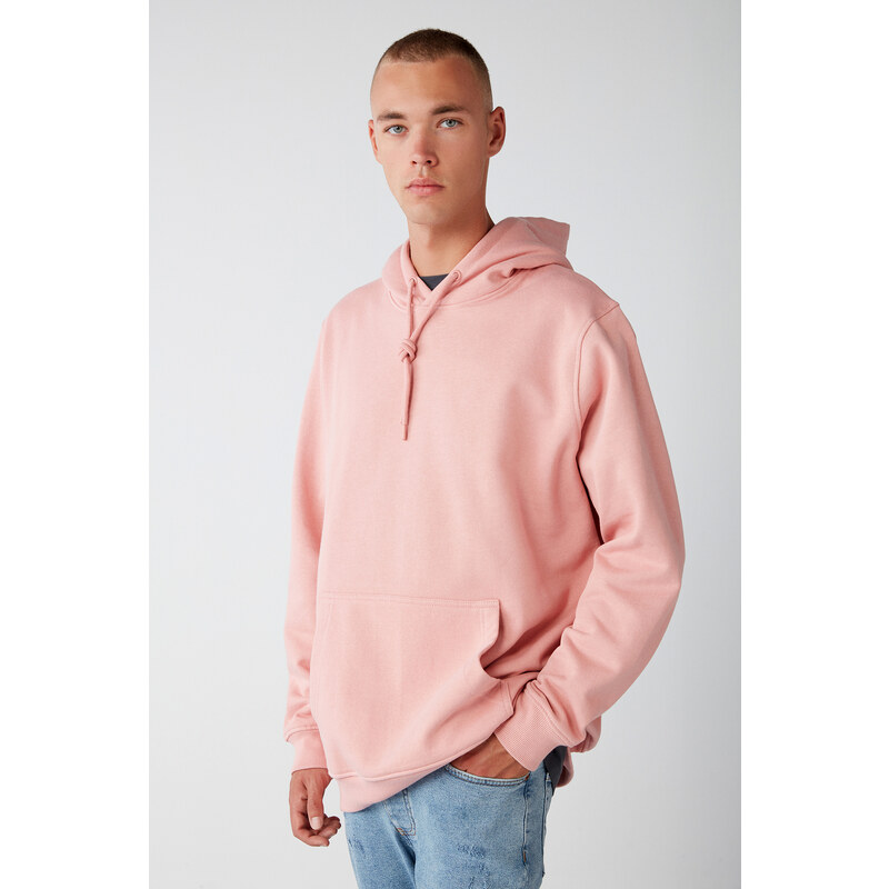 GRIMELANGE Jorge Men's Soft Soft Fabric Hooded Corded Regular Fit Pink Sweatshirt