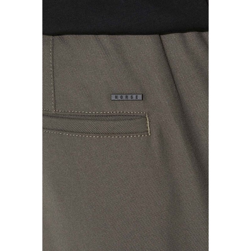 Kalhoty s příměsí vlny Norse Projects Ezra Relaxed Cotton Wool Twill zelená barva, ve střihu chinos, N25-0391-8109