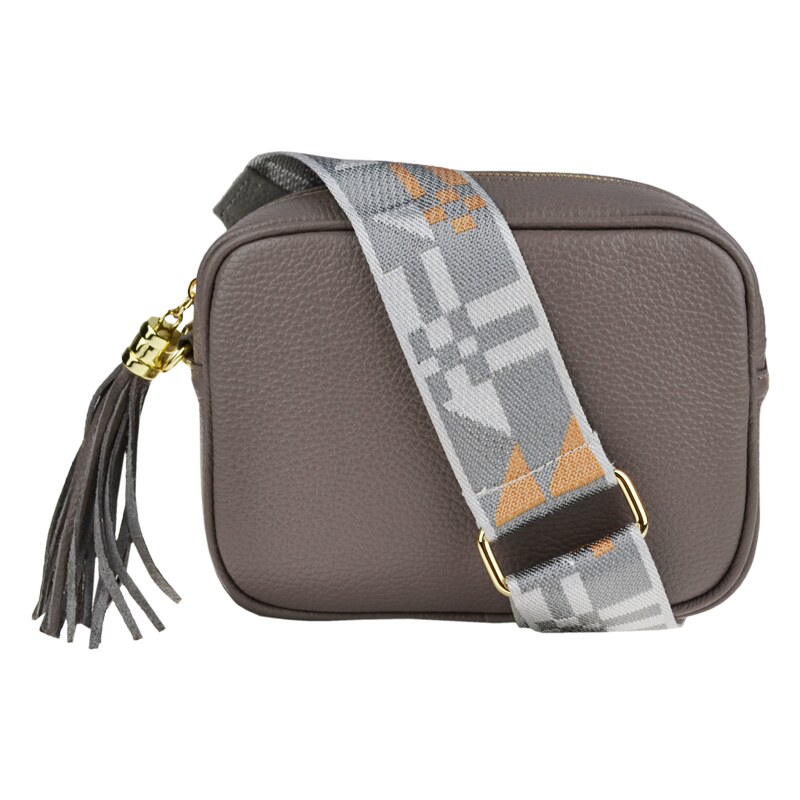 Šedá kožená italská crossbody kabelka Bala Grigia s přídavným