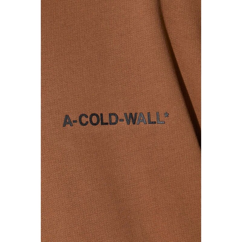 Bavlněná mikina A-COLD-WALL* ESSENTIALS SMALL LOGO pánská, hnědá barva, s kapucí, hladká, ACWMW145